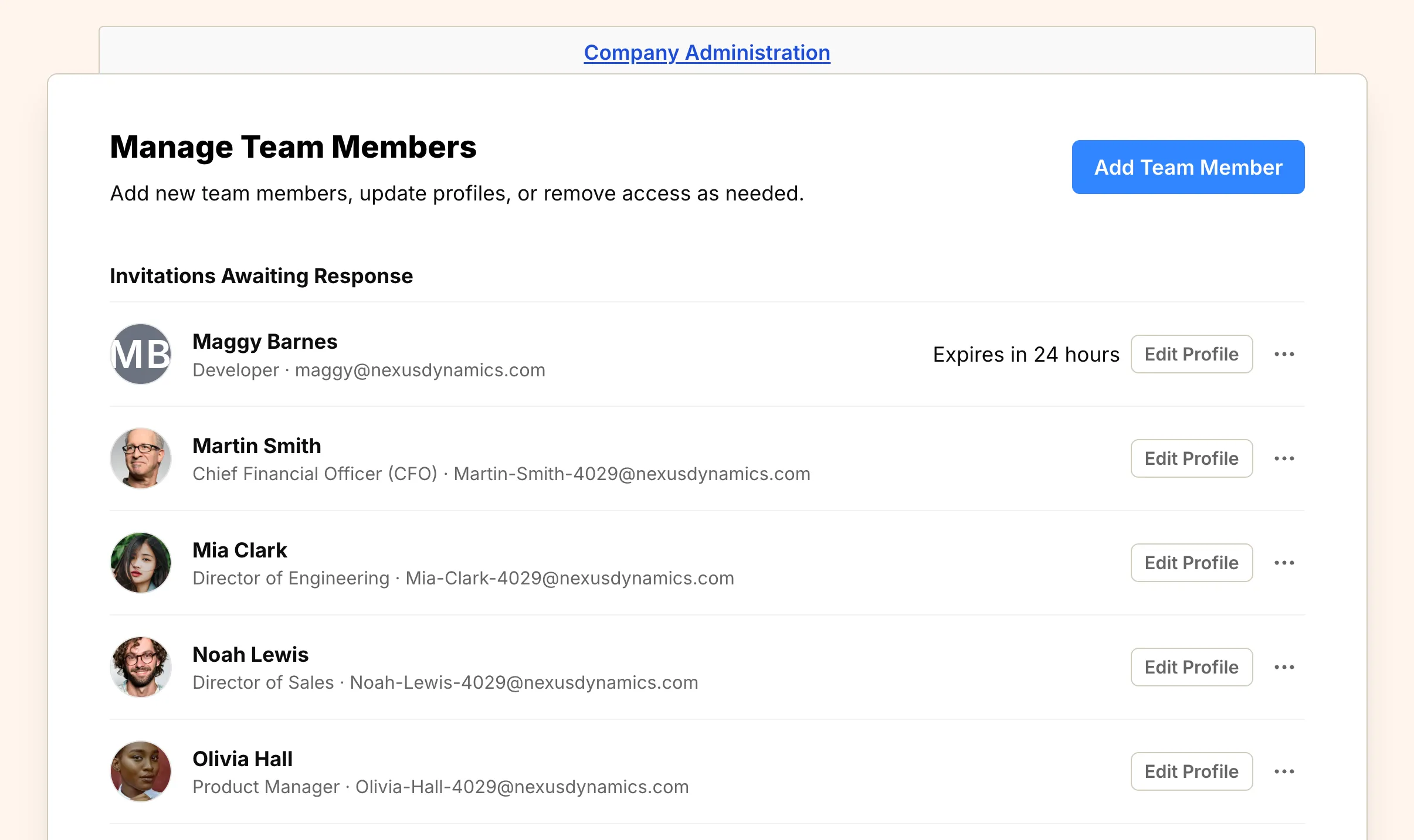Screenshot: Manage team members
